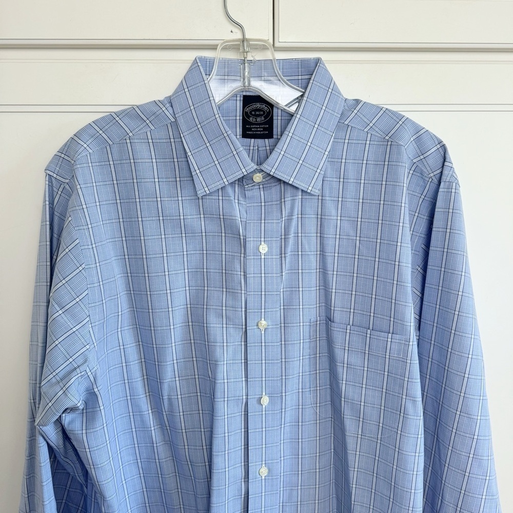 Brooks Brothers Blue Plaid Dress Shirt L/Sleeve Button Front 16 34/35 Non-Iron - Picture 4 of 12